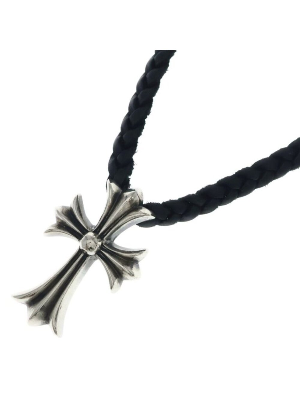 Chrome Hearts CH CL Small CH Cross Leather Blade Necklace Silver Black